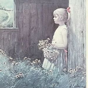 Just print no frame, signed A.Sehring Girl with Flowers